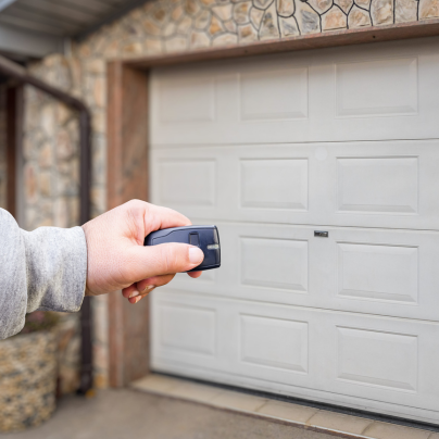 Santa Fe security key fob pointing to a garage door